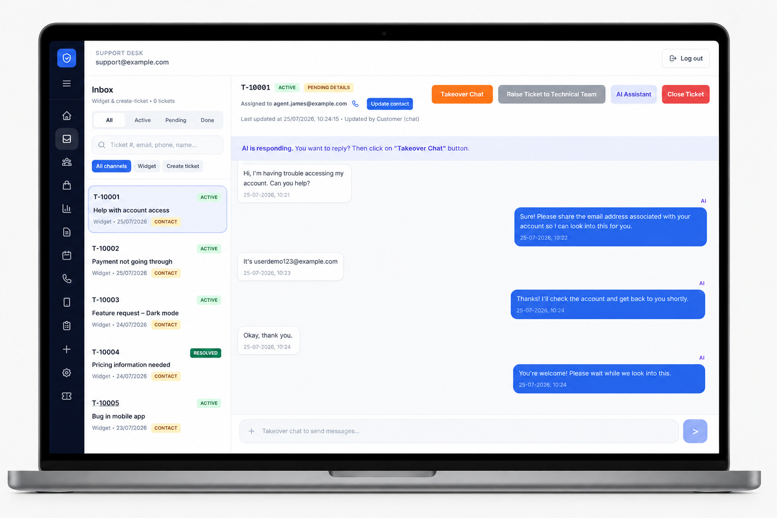 Support desk interface