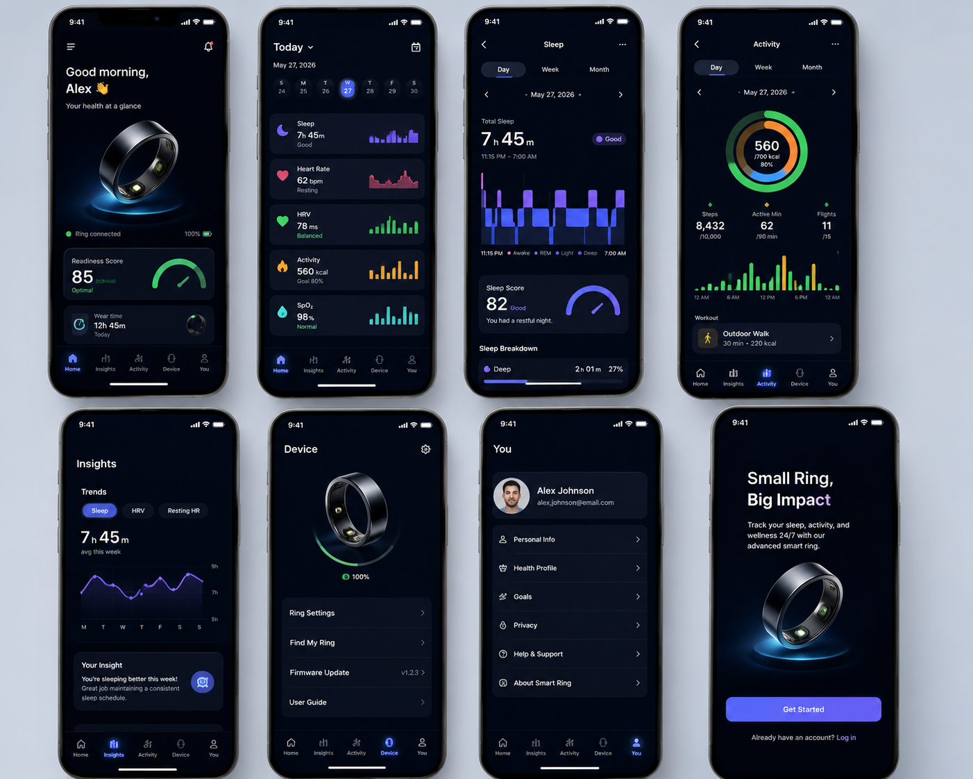 Smart Ring app screens